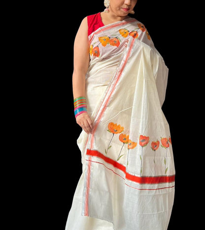 Handpainted Kerala Cotton Saree