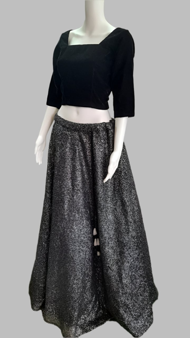 Shimmer skirt with Velvet blouse & Chiffon Dupatta