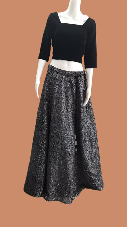 Shimmer skirt with Velvet blouse & Chiffon Dupatta