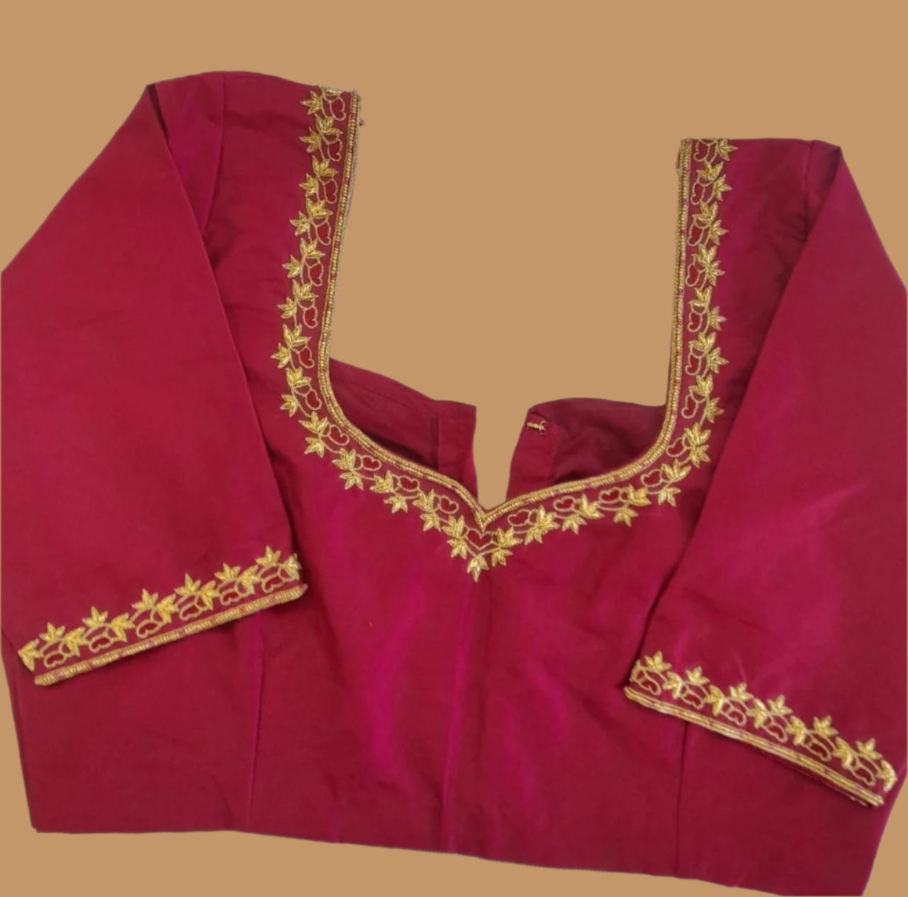 Red Silk Blouse with Embroidery