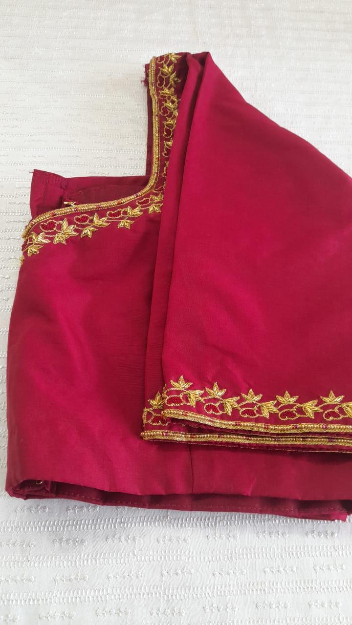 Red Silk Blouse with Embroidery