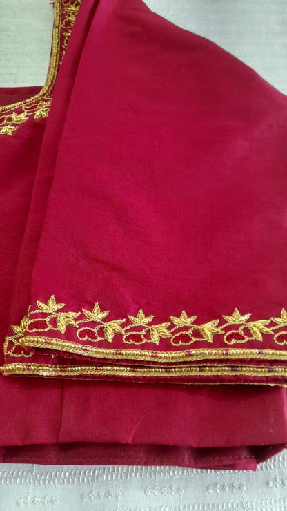 Red Silk Blouse with Embroidery